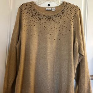 Gold Blouse W/Black Beads Sz 22/24 Fashion Bug